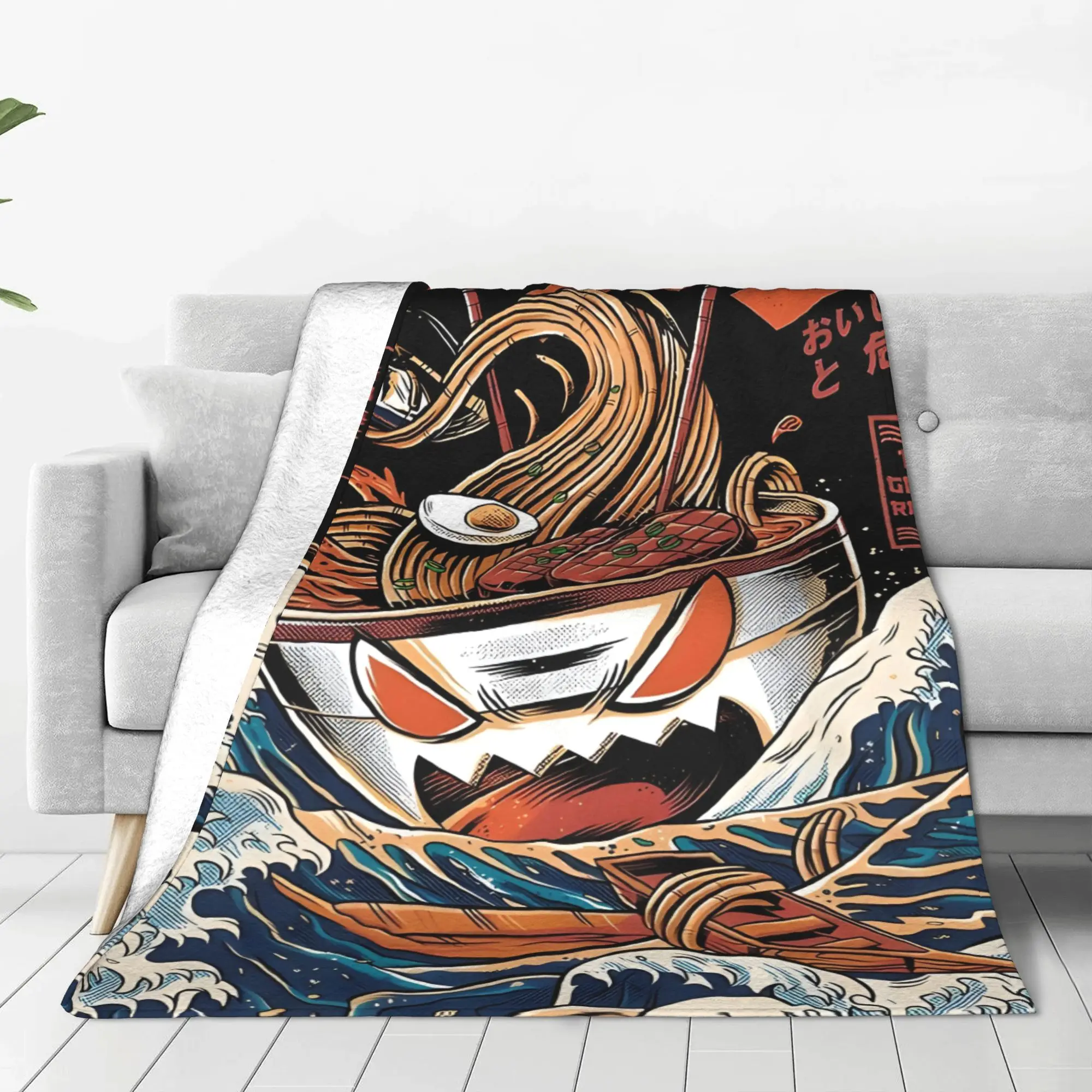 1PC Home Cute Room Decor The Black Great Ramen Blanket Throw Blanket Kaiju Monster Novelty Warm Blanket All Season