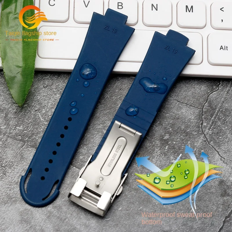 24mm*12mm lug end Fluorine rubber watchband men for Oris AQUIS 7730 7740 wristband silicone strap stainless steel folding clasp