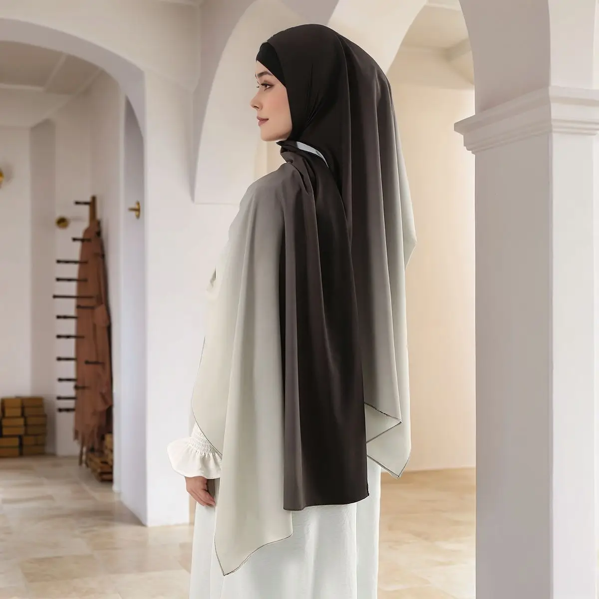 

Muslim Hijab Shawl Chiffon Material 2-In-1 Scarf Cape Women Daily Wear/Casual Outings Modest Covering Lightweight Breathable