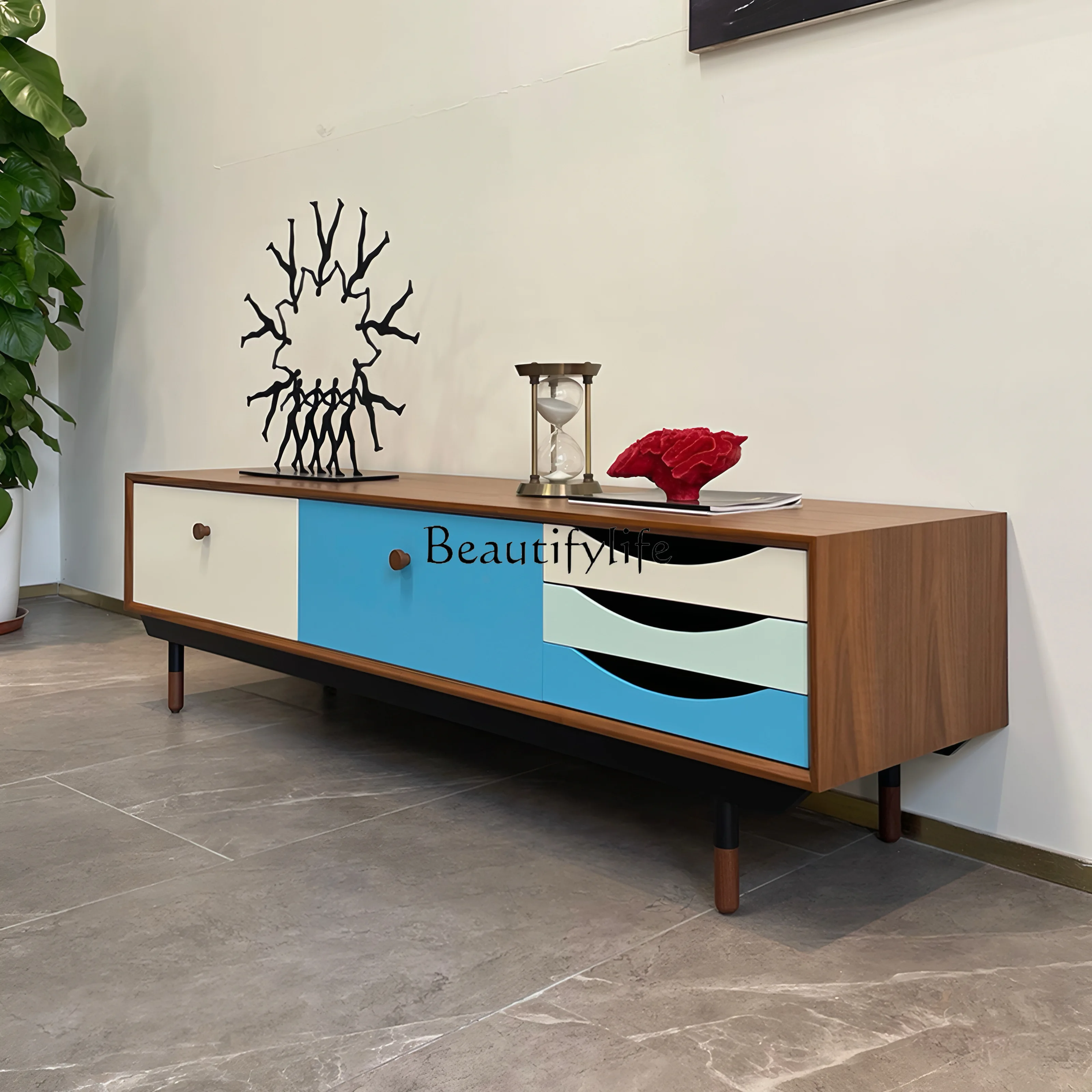 5Nordic light luxury dopamine special-shaped TV cabinet, medieval style color matching locker