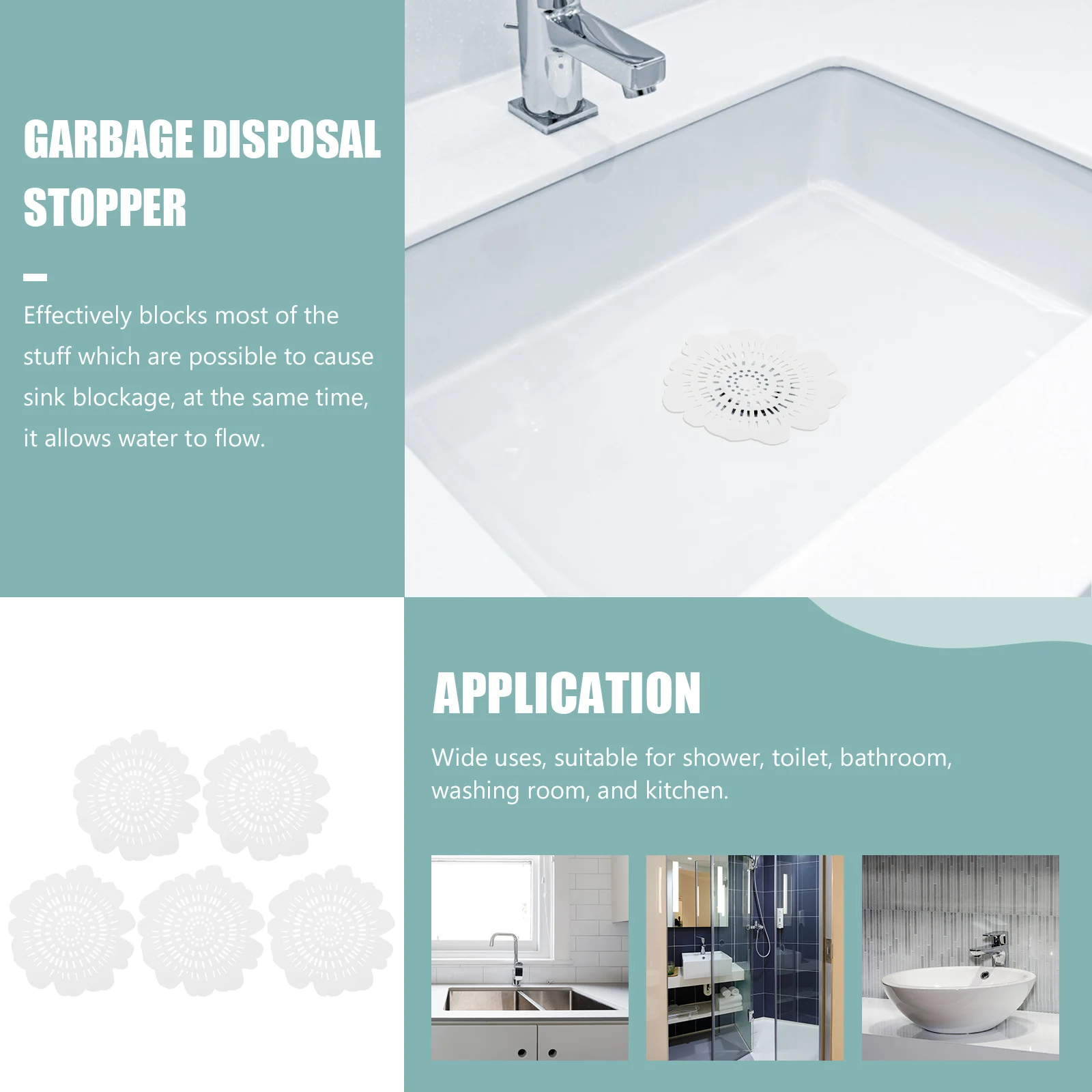 

5 Pcs Sink Filter Plug Drain Strainer Mesh Hair Tub Cover Shower Stopper Bathroom Supplies White Garbage Disposal