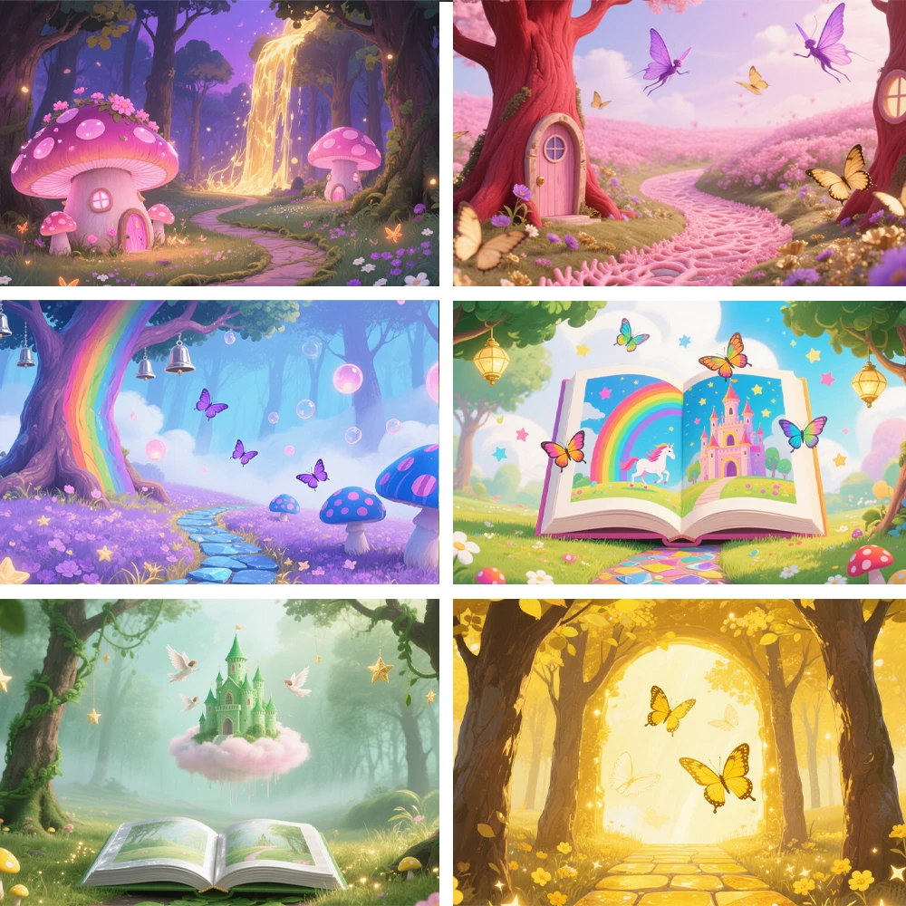 

Fairy Tale Forest Birthday Party Decoartion Backdrop Wonderland Dreamy Jungle Mushroom Flower Baby Show Kids Photo Background