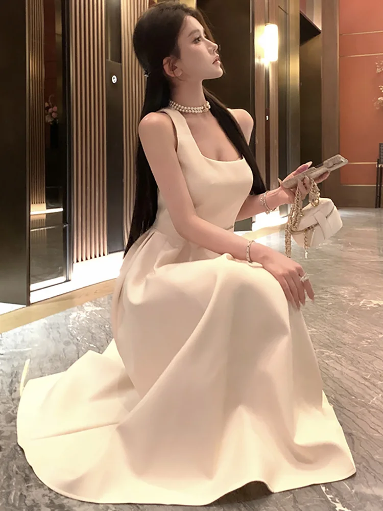 가을 겨울 핑크 섹시 슬링 롱 드레스 여성 우아한 바디콘 리본 드레스 2025 한국 패션 시크 페스티벌 이브닝 드레스