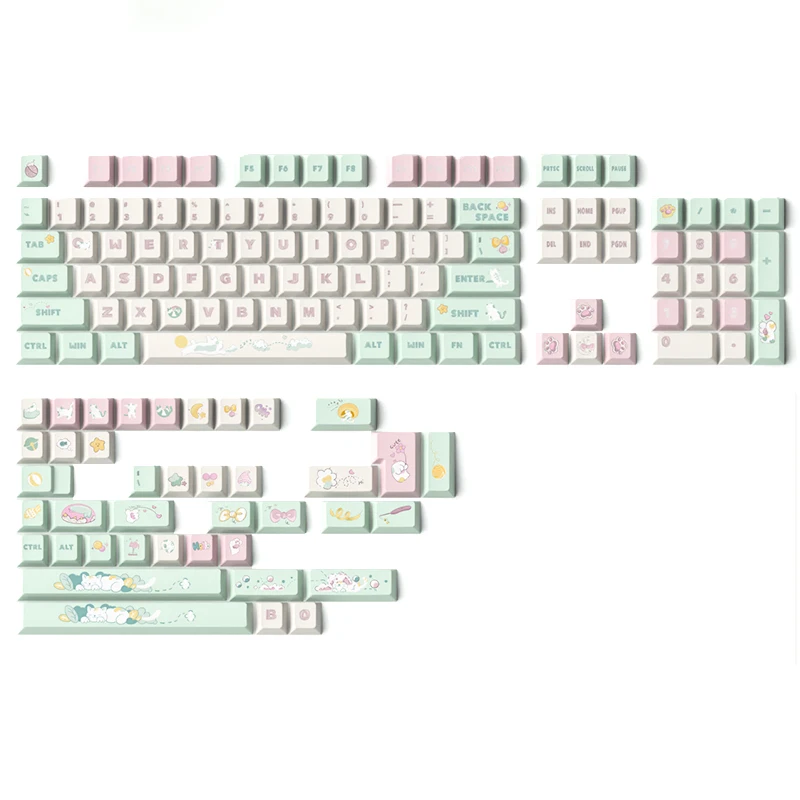 Cat Holiday Keycaps Set Custom 142 Keys SOA Profile PBT Hand-painted Cute Cartoon Point KeyCap for Gaming Mechanical Keyboard