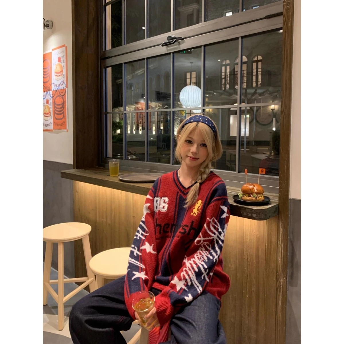 American Stripe Knitted Polar Fce Sweatirt Casual Loose Slimming Men's New Sle Trendy Brand Knitted Top