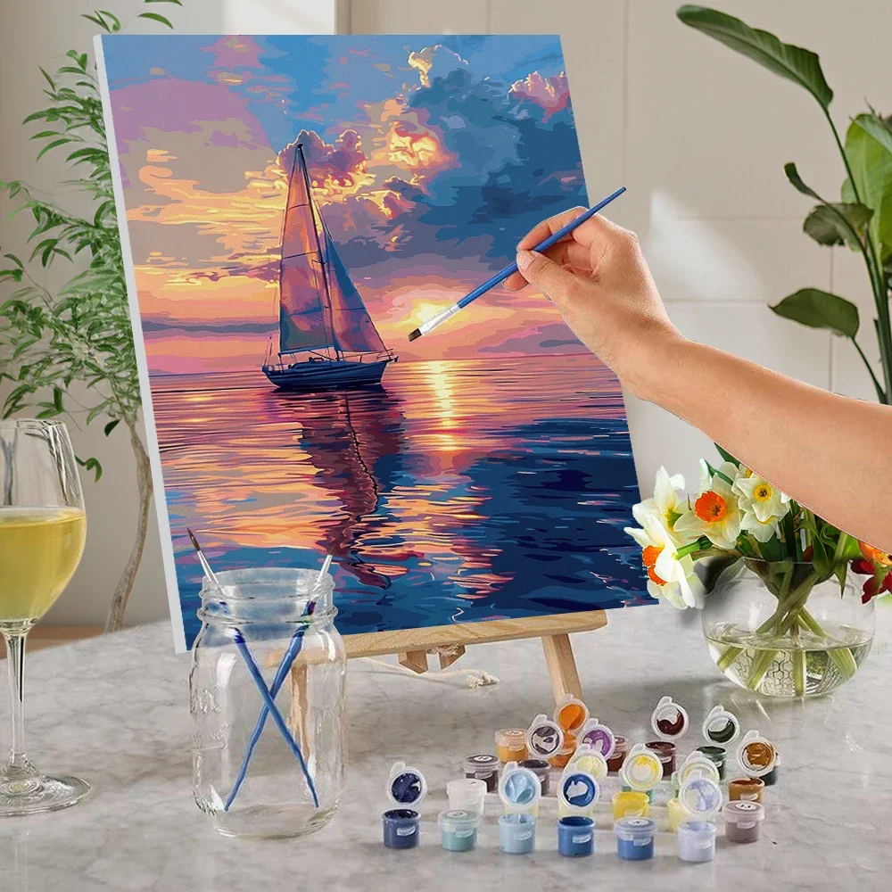 119554 1 piece, DIY hand-painted graffiti painting for sailboats on the sea, selected holiday gifts, bedroom home decoration