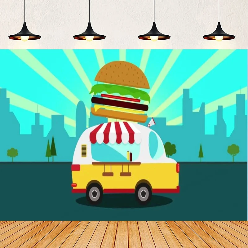 Fast Food Truck Hot Dog Dessert Shop Bread Photography Backdrop Party Background Decor Supplies Shooting Props Banner