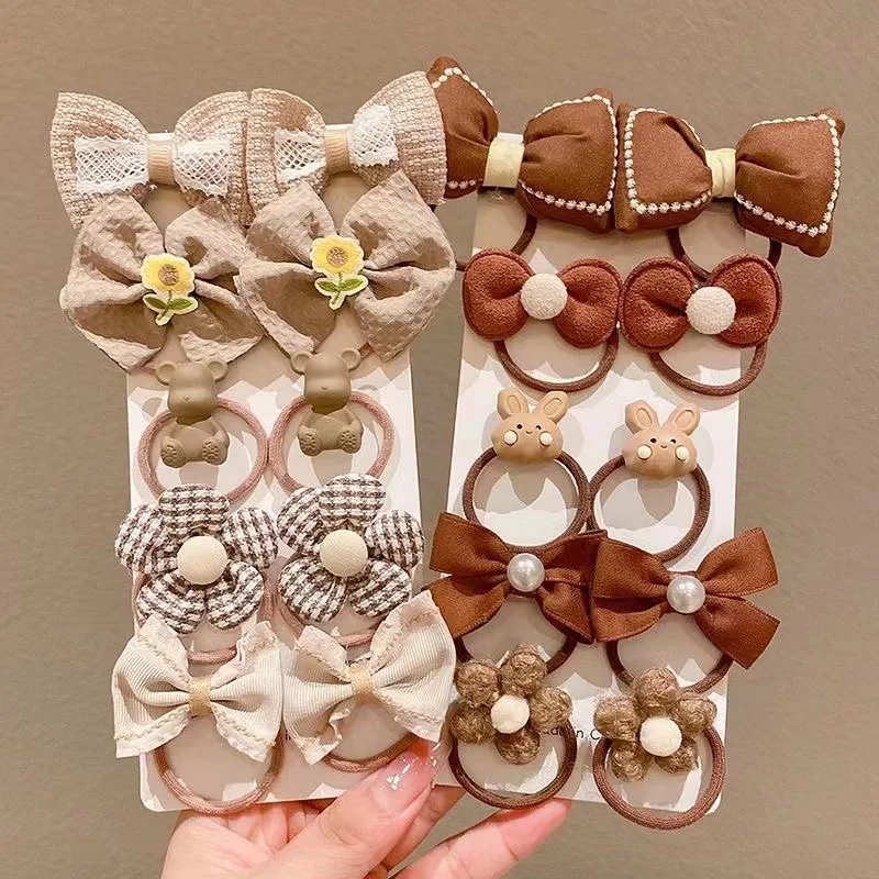 10Pcs Baby Girl Hairband Flower Bow Bunny Bear Kids Hair Accessories Spring Children Elastic Hair Bands Cute Princess Hair Tie