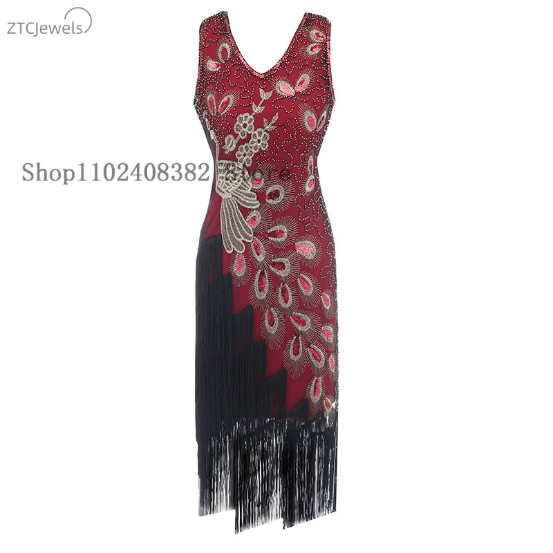 أزياء نسائية 1920s آرت ديكو مهدب ترتر 20s فلابر Drsss غاتسبي أزياء تنكرية طويلة مهدب ومطرزة