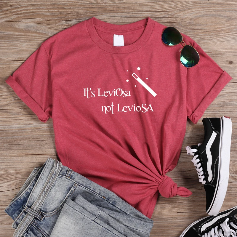 Onseme Vrouwelijke Kawaii T-Shirts Het Is Leviosa Niet Leviosa Letter T-Shirt Vrouwen Schattige Toverstaf Patroon Tees Vrouwen Katoenen Tops