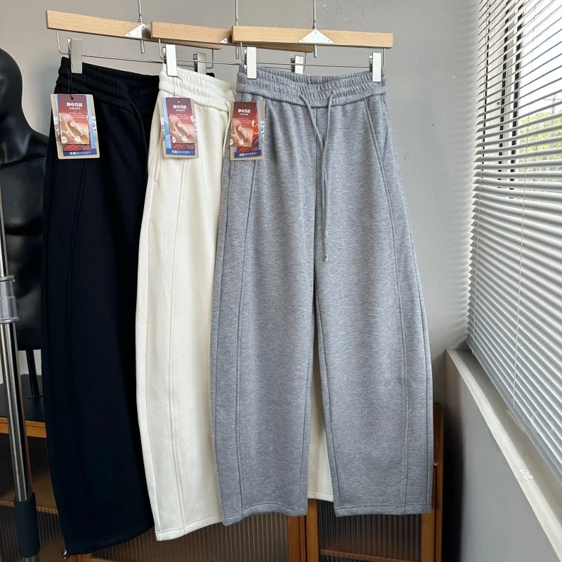 

Thiened Fce Warmth 3D Knitted Wool Blend Men Women Sweatpants Line Slim Fit Casual Polyester Viscose Nylon Spandex