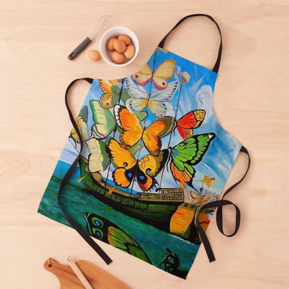 

BUTTERFLY SHIP : Vintage Abstract Painting Print Apron Beauty for women with pocket kitchen utensil Apron