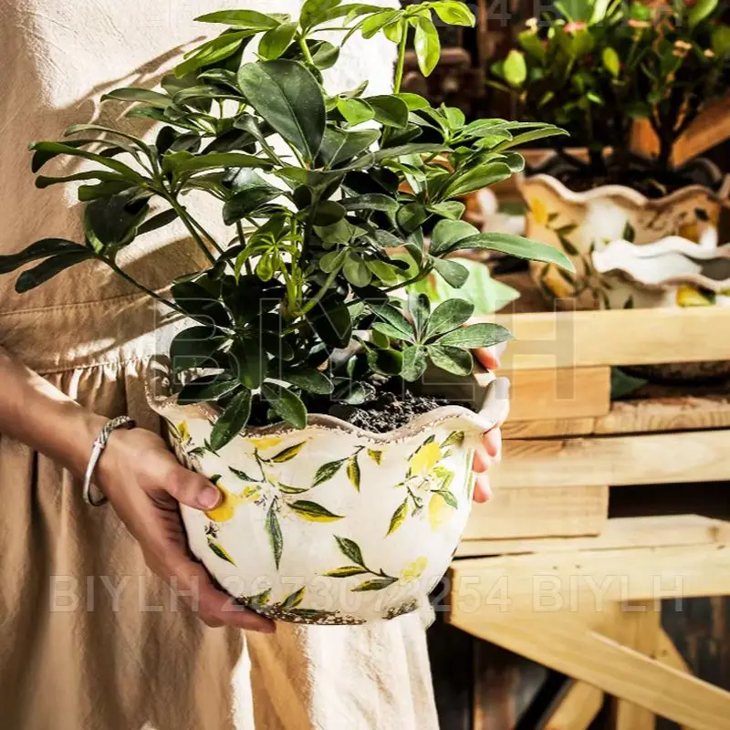 

Retro Lemon Ceramic Flowerpot Nordic Plantpot For Home Decor Creative Wavy Mouth Flowerpot Soil Culture Vase Garden Accessories