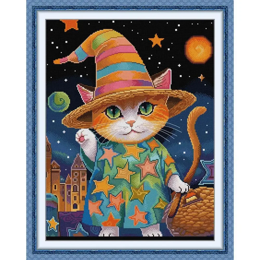 Joy Sunday Pre-printed Cross Stitch Kit  Easy Pattern Aida  Stamped Fabric Embroidery Set-Feline