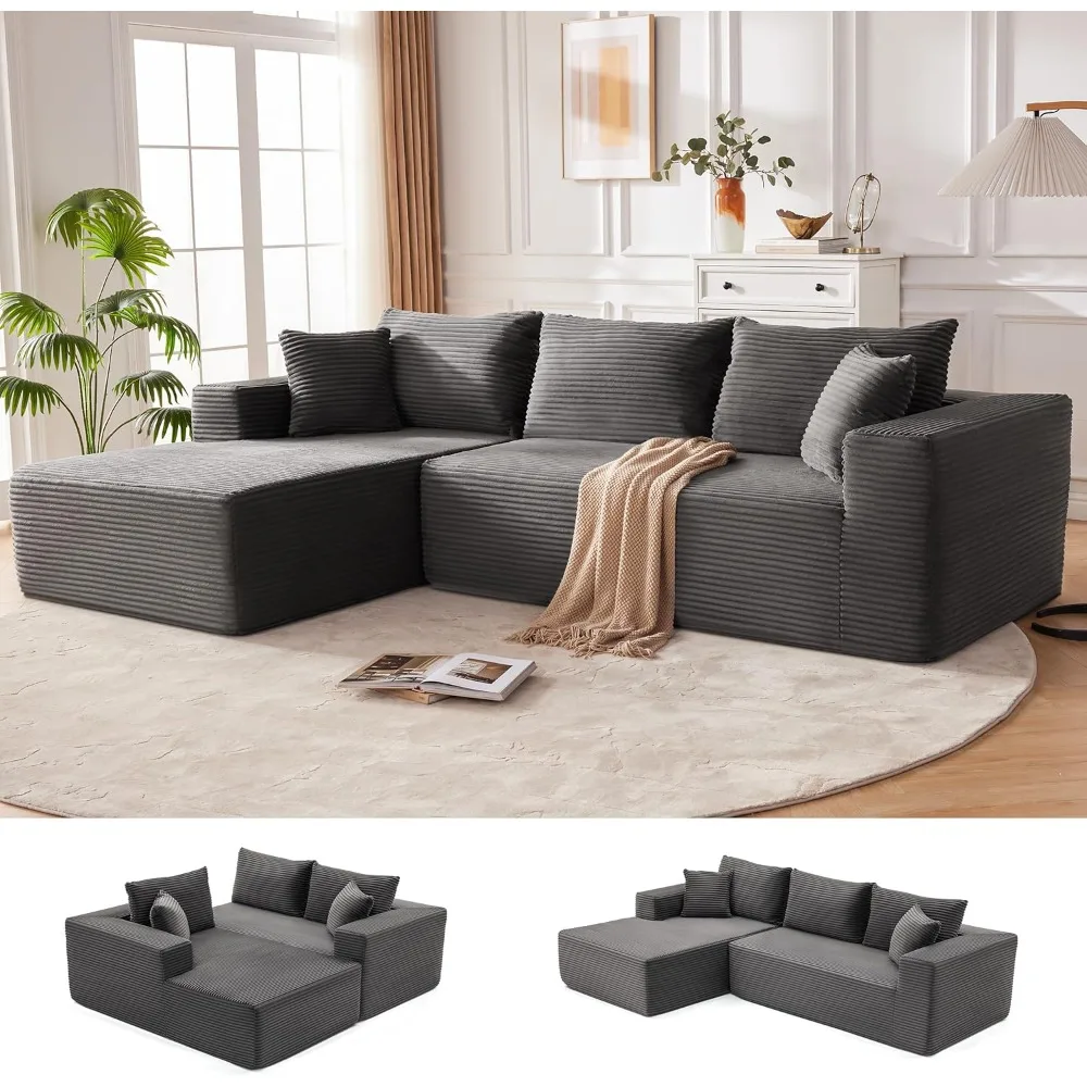 

110” Cloud Sectional Couch, Boneless Sofa for Living Room, Modular Sectional Sofa with Deep Seat, Comfy Fluffy Couch.