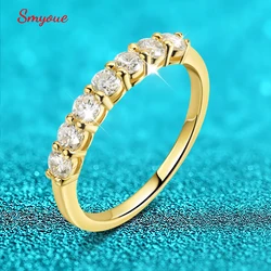 Smyoue 18k Plated 3MM 7 Stones Moissanite Rings for Women Classic Match Diamond Wedding Bands 925 Sterling Silver Jewelry