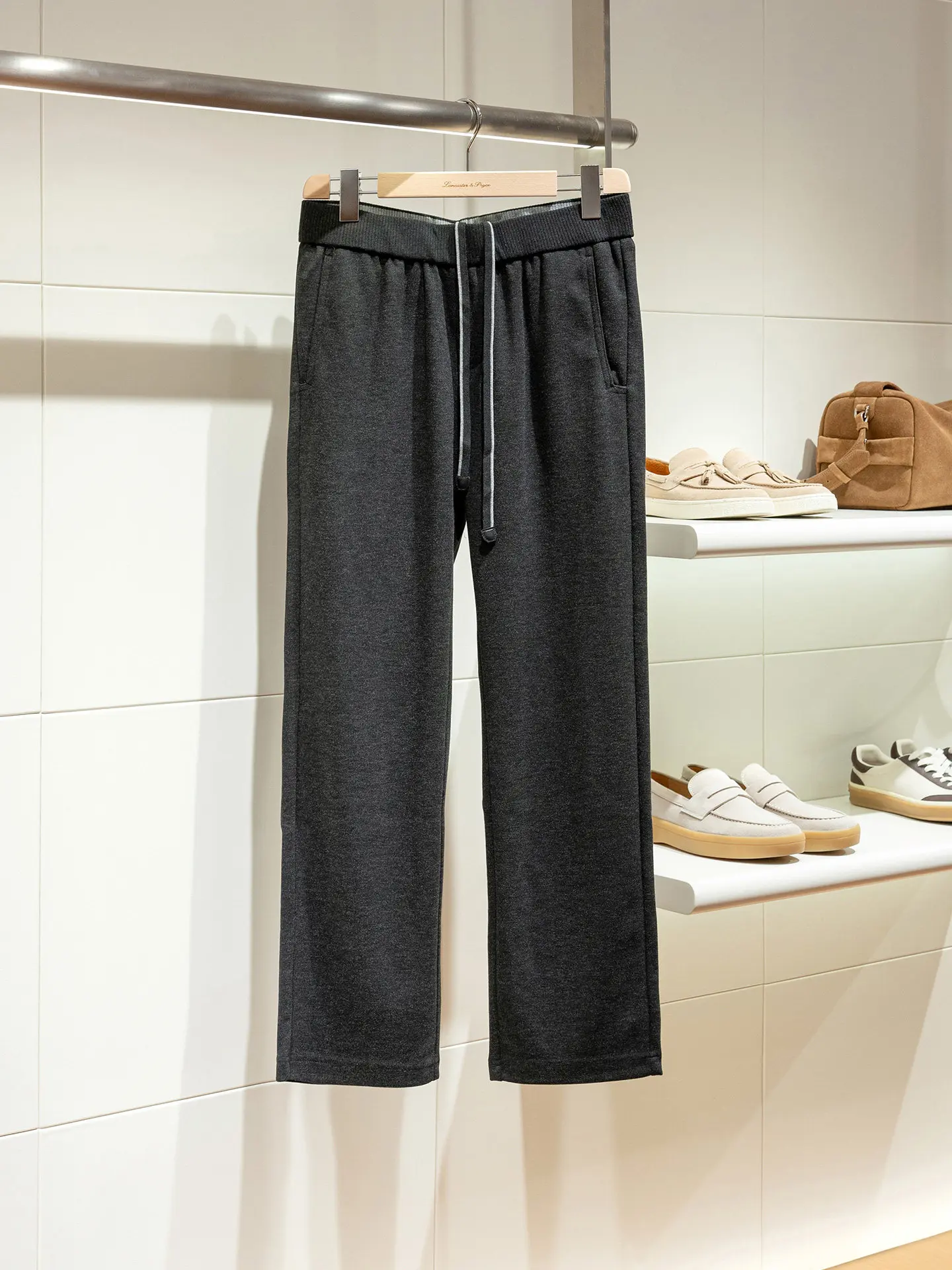 Old Qian Feng Slack Acetate Wool Blended Men's Elastic Waist Loose Straight Casual Pants