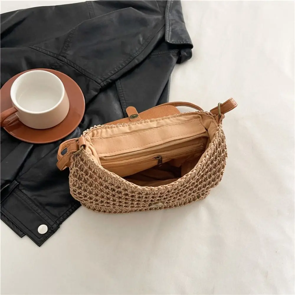 

Тканая седельная сумка в богемном стиле с магнитной кнопкой, сумка для мобильного телефона, соломенная сумка через плечо, легкая плетеная сумка в стиле ретро, пляжная сумка