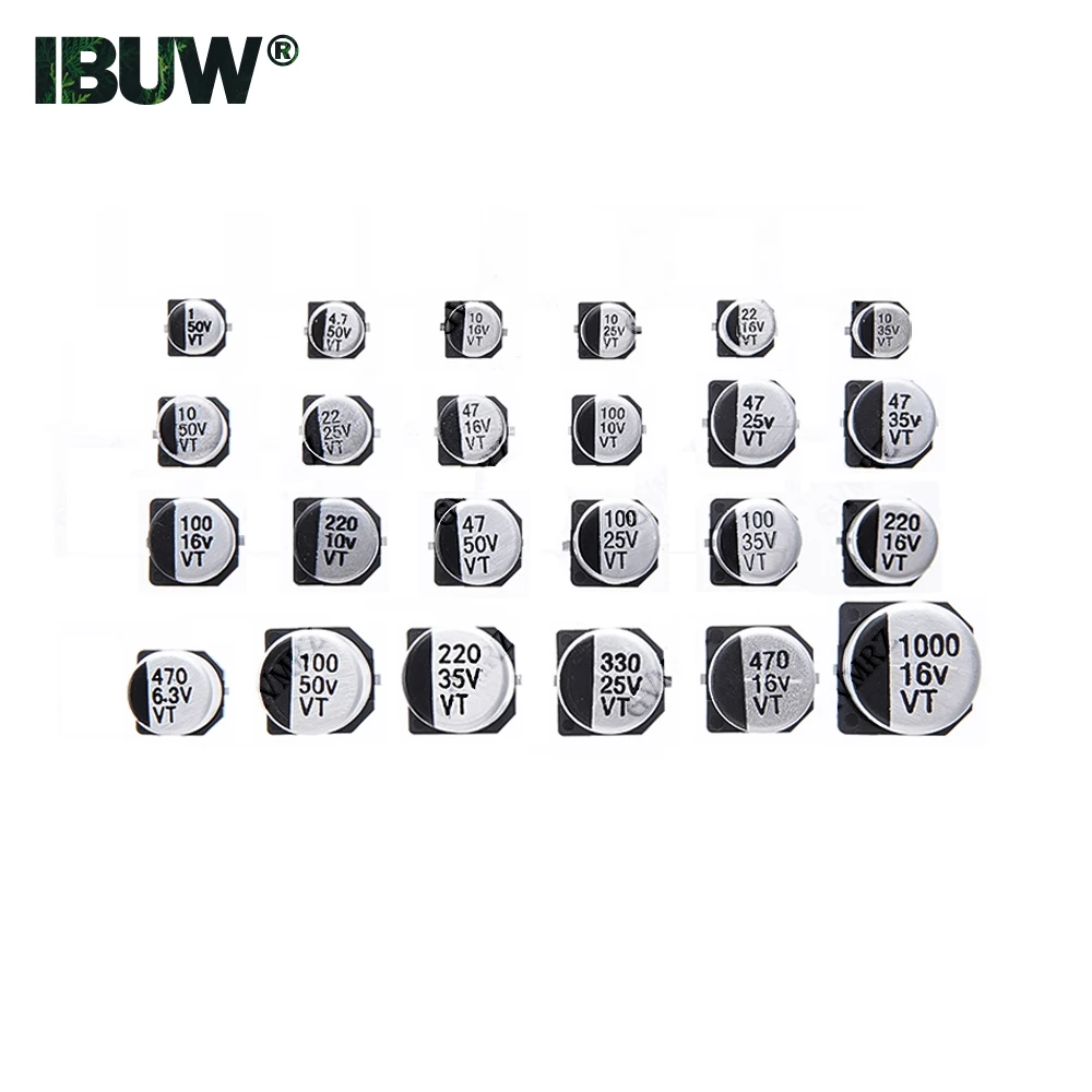 400 قطعة 24 قيمة SMD مُكثَّف كهربائيًا عدة 1 فائق التوهج-1000 فائق التوهج 6.3 فولت-50 فولت لمشاريع الإلكترونيات