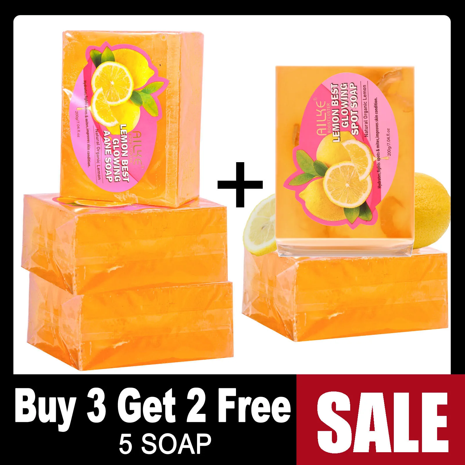 AILKE Natural Lemon Slices Soap Bar, Helps Clear Spots Breakouts and with Oily Skin Control, Face & Body Wash, For All Skin Type