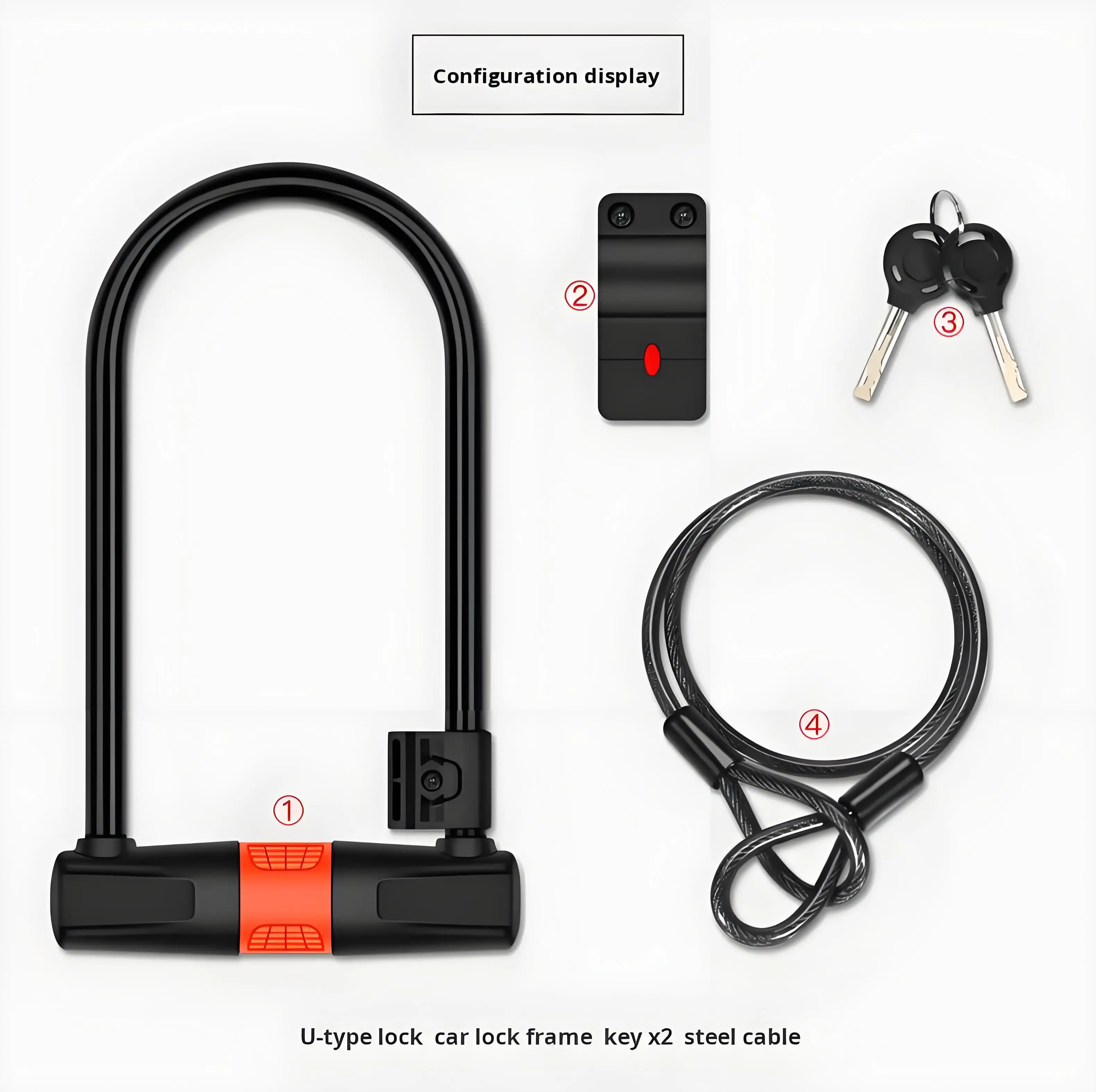 

XUNTING Heavy Duty Alloy Steel U-Lock with Steel Cable Anti-Theft Security for Bicycle Motorcycle
