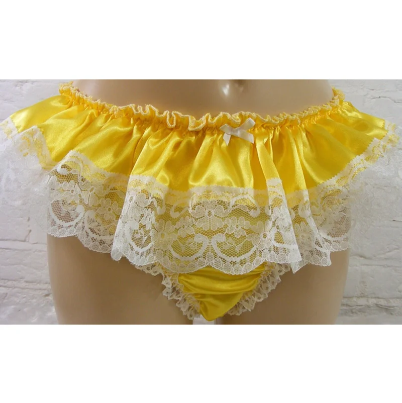 Adult Giant Baby Sexy Girl Yellow Thin Satin Sissy Dress Lined with Maid White Lace Edge Role Playing Gothic Customization