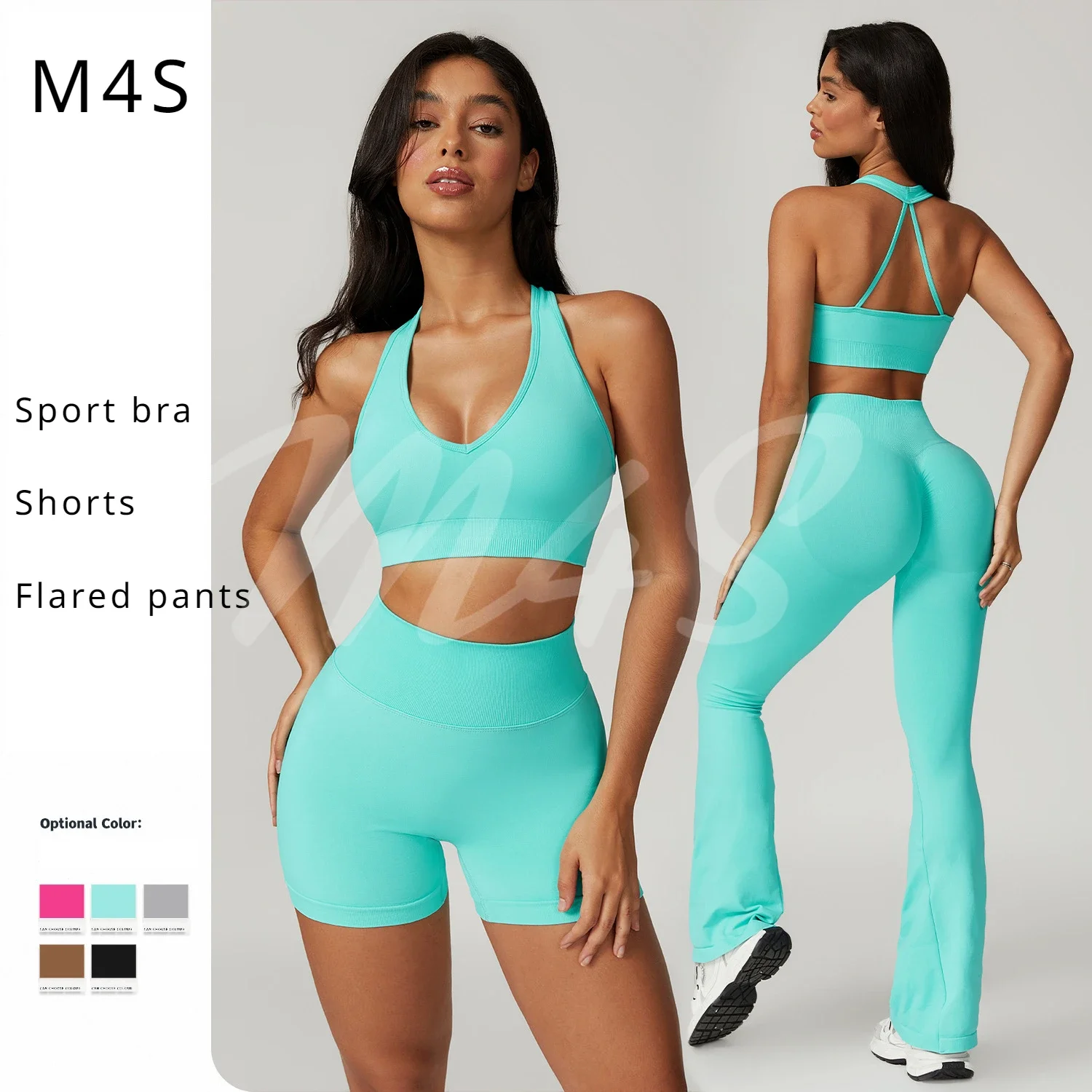 

Seamless Gym Set Women Yoga Set Ensemble Female 2 Pieces Workout Sport Suit Fitness Tracksuit Push Up Flared Pants Active Wear