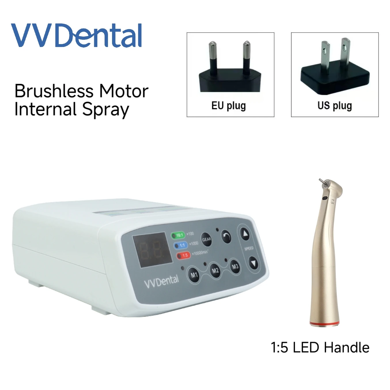 VVDental Electric Brushless Micro Motor Internal Spray Electric Motor 1:5 Led Handel Water Spray Low Speed Electric Grinding