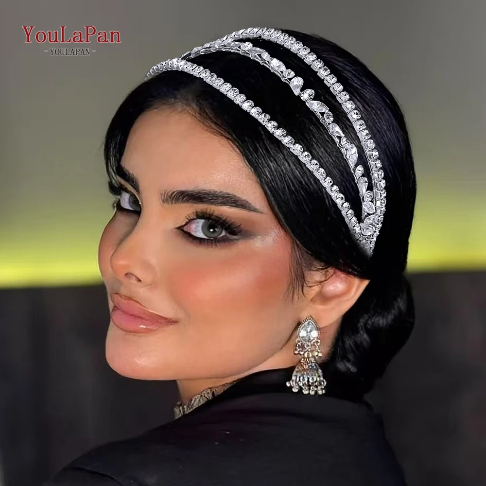 YouLaPan Funkelndes Strass-Hochzeits-Stirnband, mehrschichtig, Braut-Kopfschmuck, Damen, Bankett, Abschlussball, Haarschmuck, Party-Tiara HP864