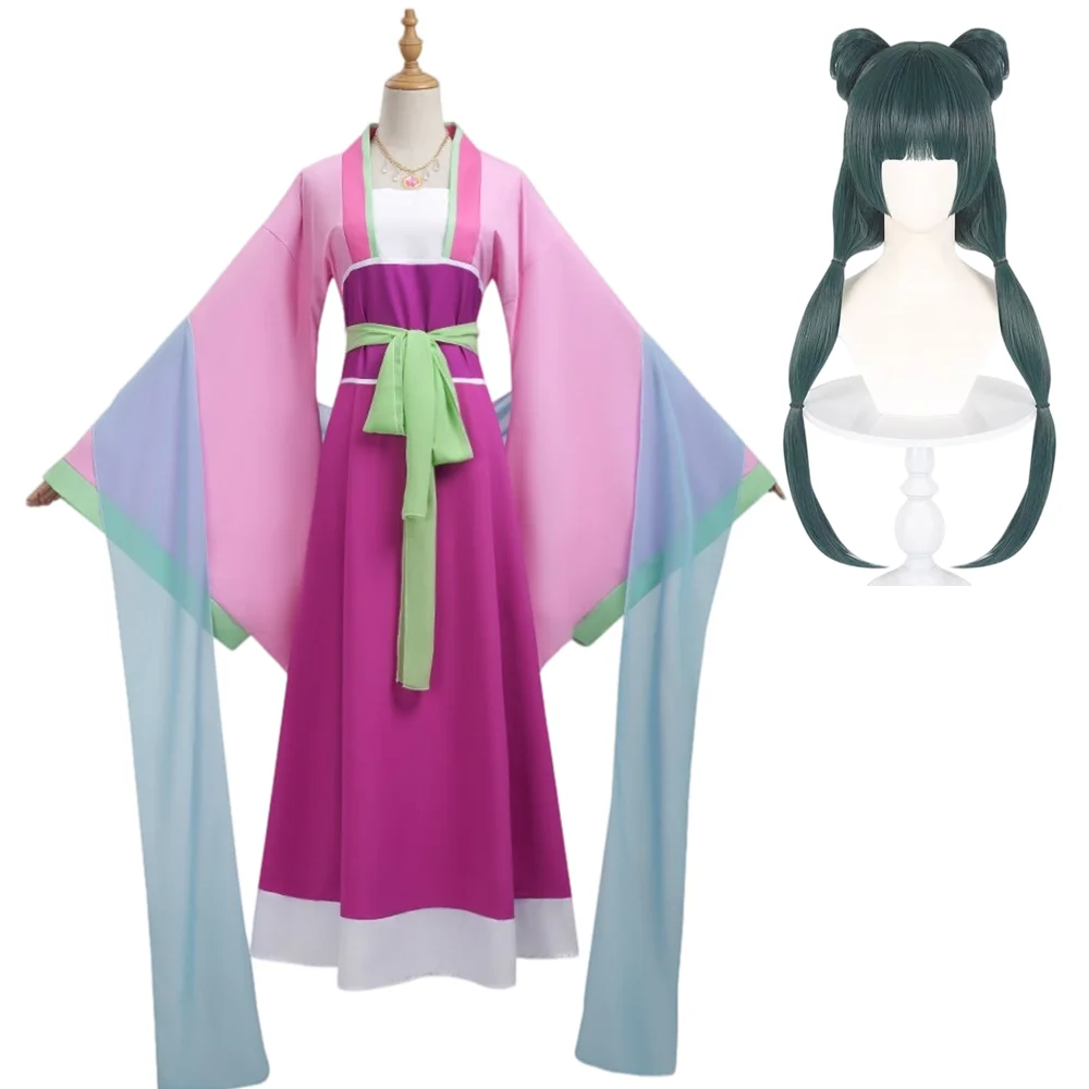 Maomao Cosplay Costume Anime Apothecary Diaries Mao Mao Pink Kimono Wig Women Outfit with Necklace for Halloween Party Comic Con