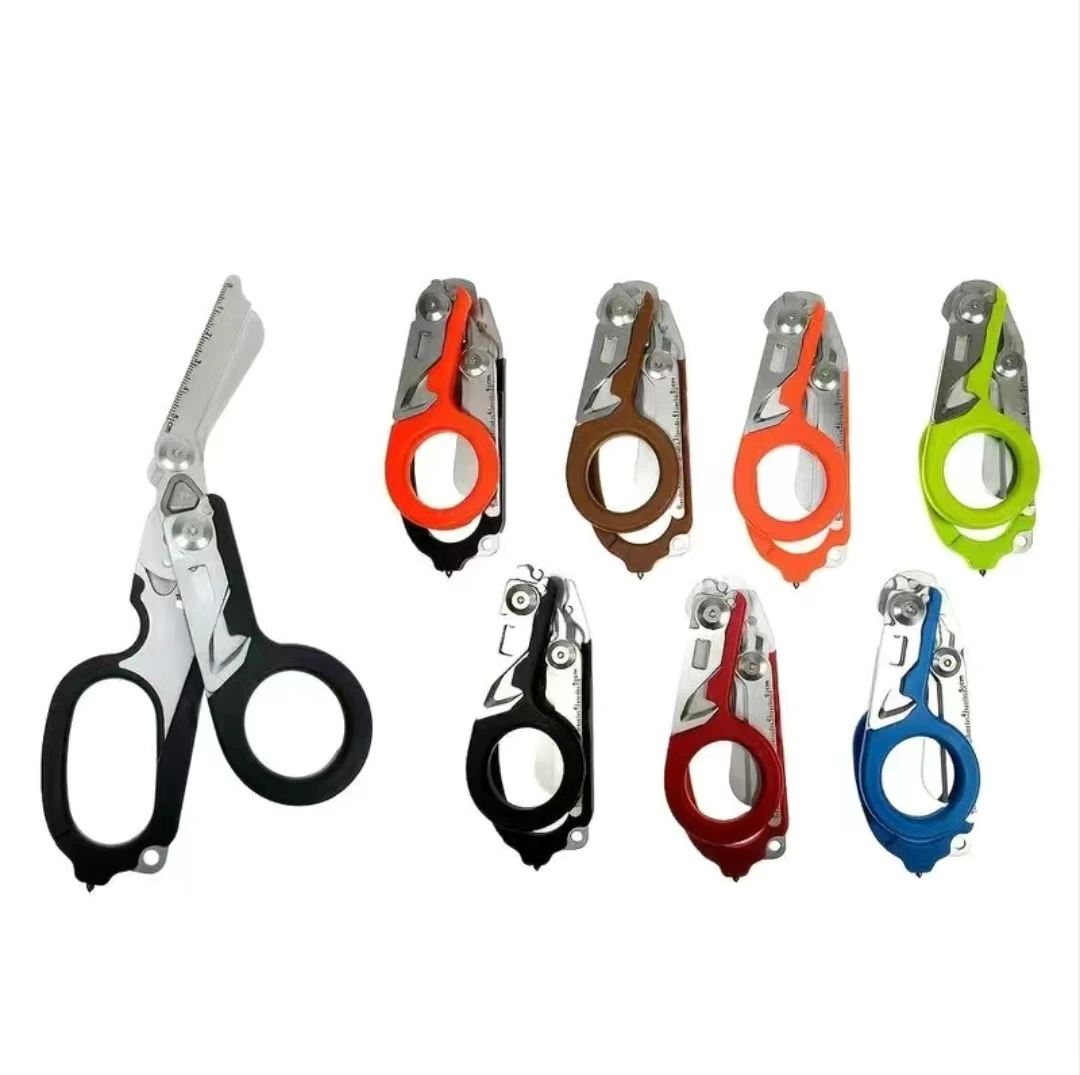 6 In1 Foldable Medical Emergency Response Scissor Shear First Aid Kit Scissors Tactical Plier Outdoor Survival EDC Tool Gear