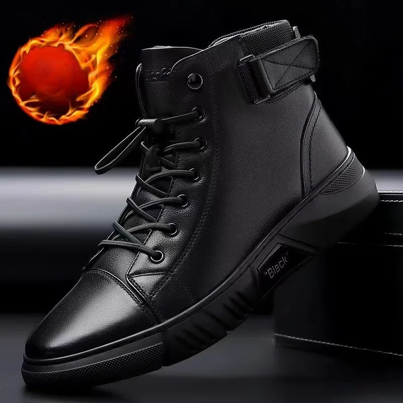 2024 New Mens Boots Fashion Platform Boots High Top Waterproof Leather Boots For Men Motorcycle Boot Big Size48 Botas Masculinas