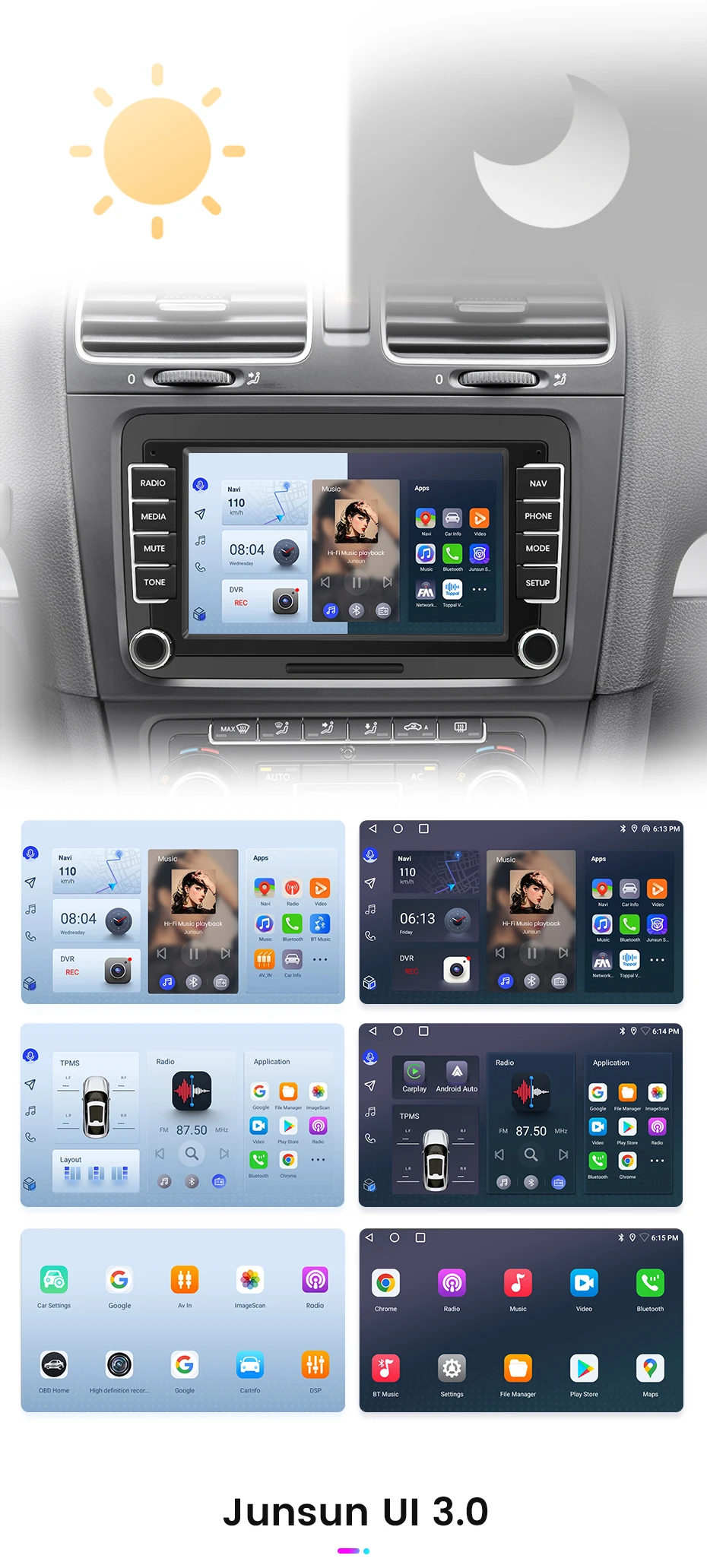 Junsun 7 "Wireless Carplay Android Auto Auto Radio für VW Passat B6 B7 T5 Tiguan Touran GOLF 6 POLO Stereo GPS Multimedia Player – Detail 11