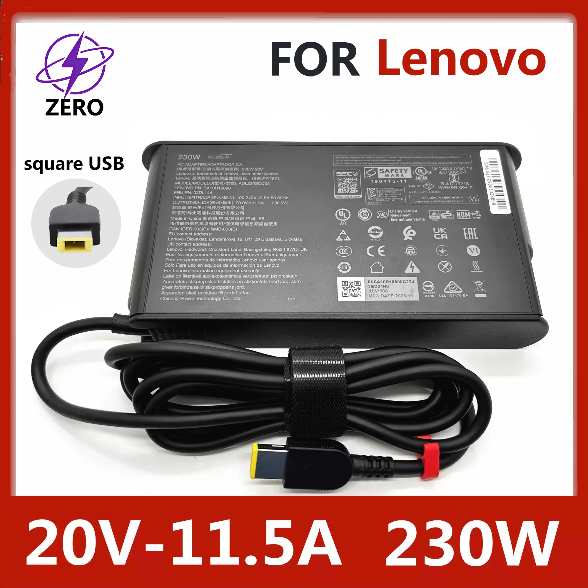 

Оригинальное зарядное устройство для ноутбуков Lenovo Legion Y740, Y920, Y540, P50, P70, P71, P72, P73, Y7000P, Y9000K, 230 Вт, 20 В, 11.5 А, с квадратным USB-разъемом