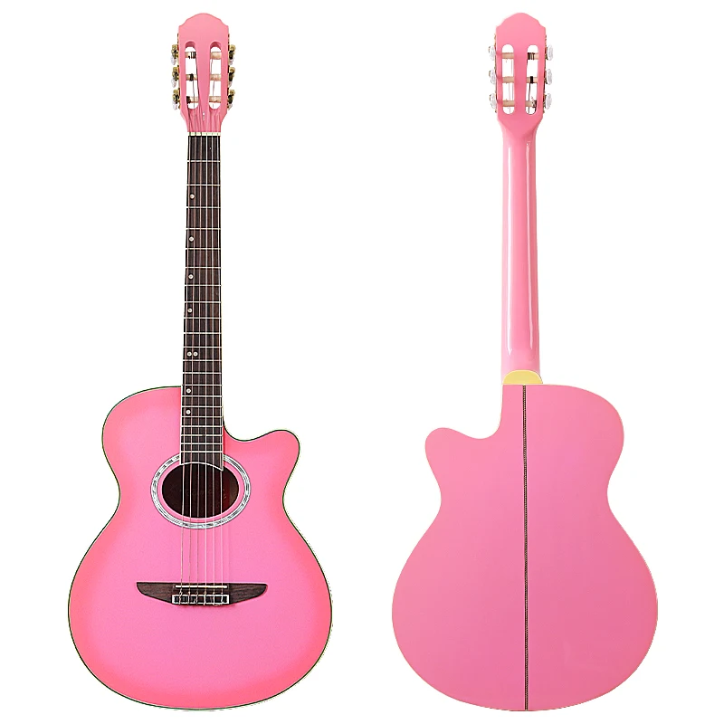 Pink Color 39 Inch Classical Guitar 6 String Cutaway Design High Glossy Guitarra Musical Instrument