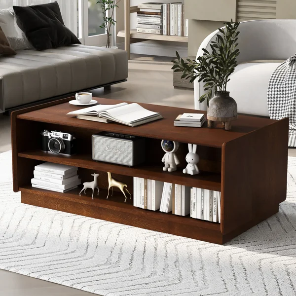 

U-Can Modern Rectangle Coffee Table, 47.2' Wood, 4 Drawers, 2 Shelves, Tempered Glass