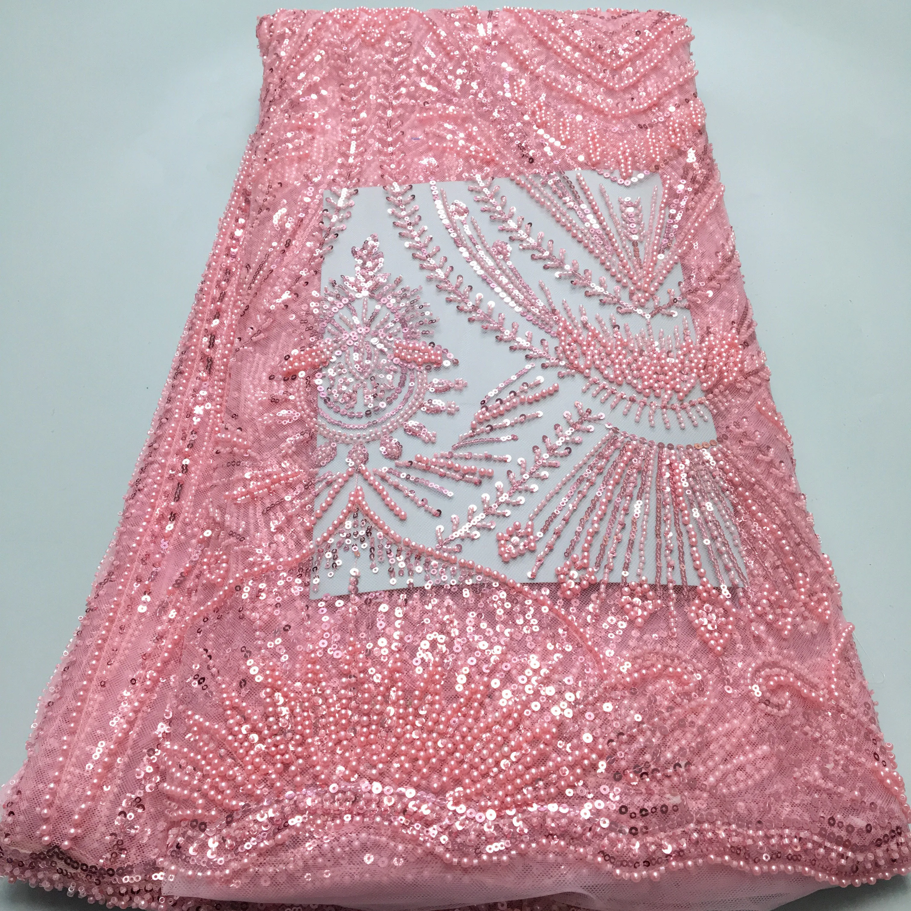 African Tulle Lace Fabric 2024 High Quality Nigeria Mesh Heavy Beads And Sequins Lace 5Yards French Net Lace For Women Dresses