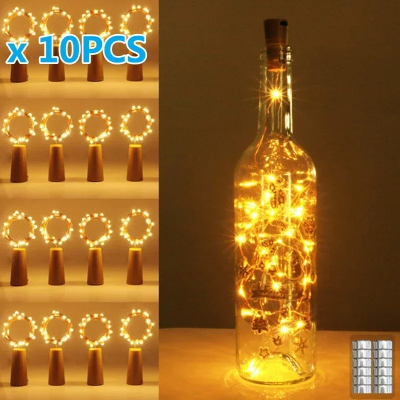 10 Stuks Led Fles Kurk Licht Knoop Batterij Waterdicht 2M Slinger Wijnfles Sprookjesachtige Lichtslinger Voor Bruiloftsfeest Decora