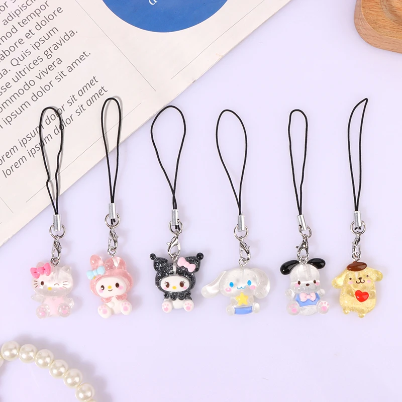 Sanrio Phone Pendant Melody Cinnamoroll Keychain Lanyard Kuromi Bag Charm Hello Kitty Hanging Rope Decoration