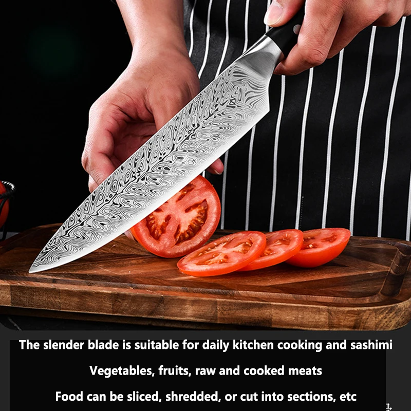 8-inch Chef's Knife With Laser-pattern Blade Is Used For Cutting Meat Vegetables And Other Foods. Stainless Steel Plastic Handle