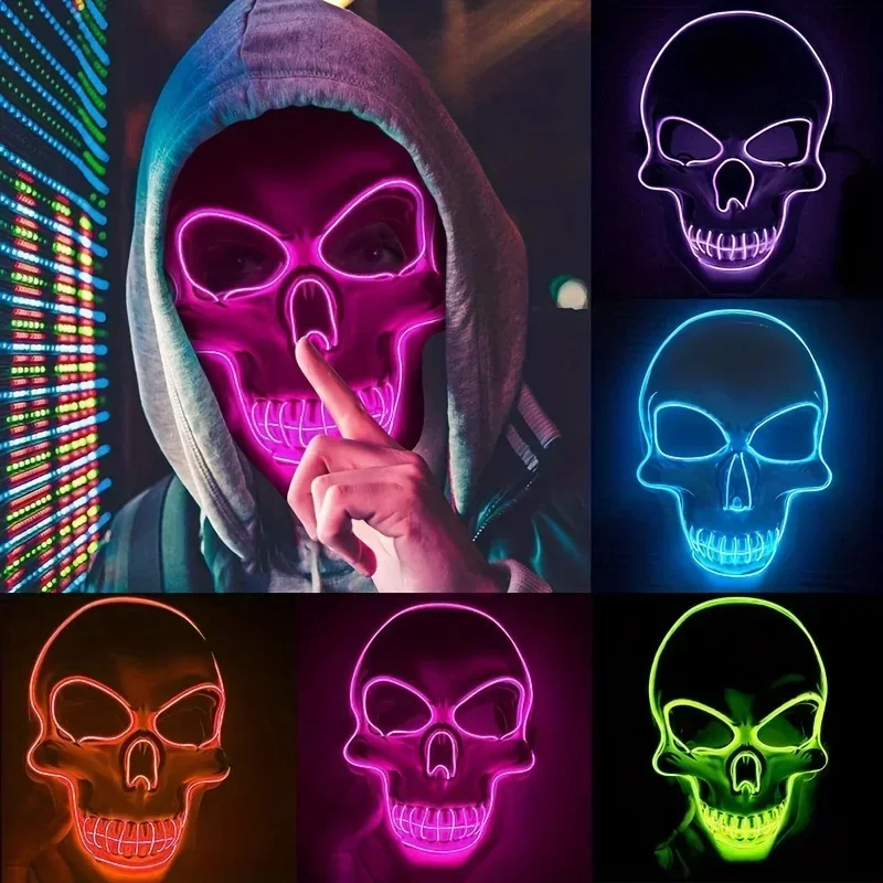 Neon Led Skull Mask Terror Party Mask Ghost Head Skeleton LED Luminous Mask EL Cold Fluorescent For Prank Party Masquerade Mask