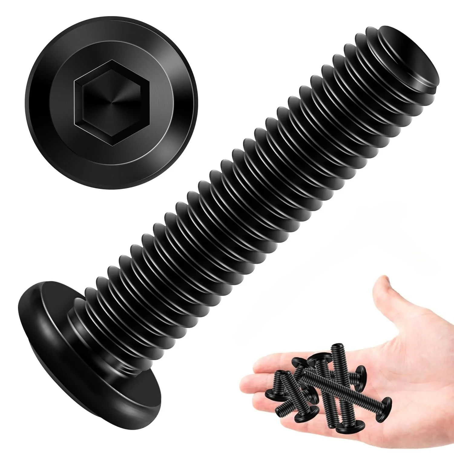 GOSUNDA 10/20 Piece Flat Head Hexagon Bolts, M6x10-50mm、M8x10-50mm, 304 Stainless Steel Furniture Bolts Full Thread, Black Oxide