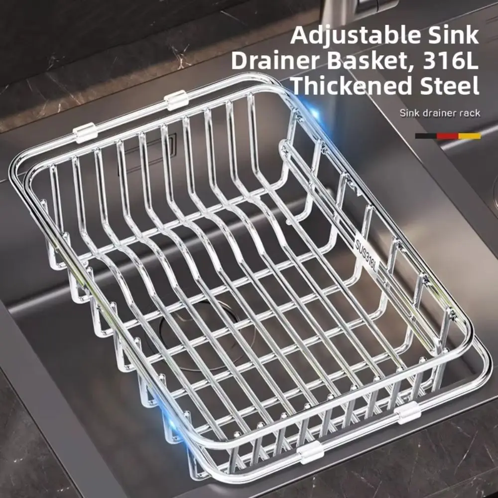 

304 Stainless Steel Stainless Steel Dish Drying Rack Rustproof Layer Large Capacity Kitchen Sink Dish Drainer Adjustable Design