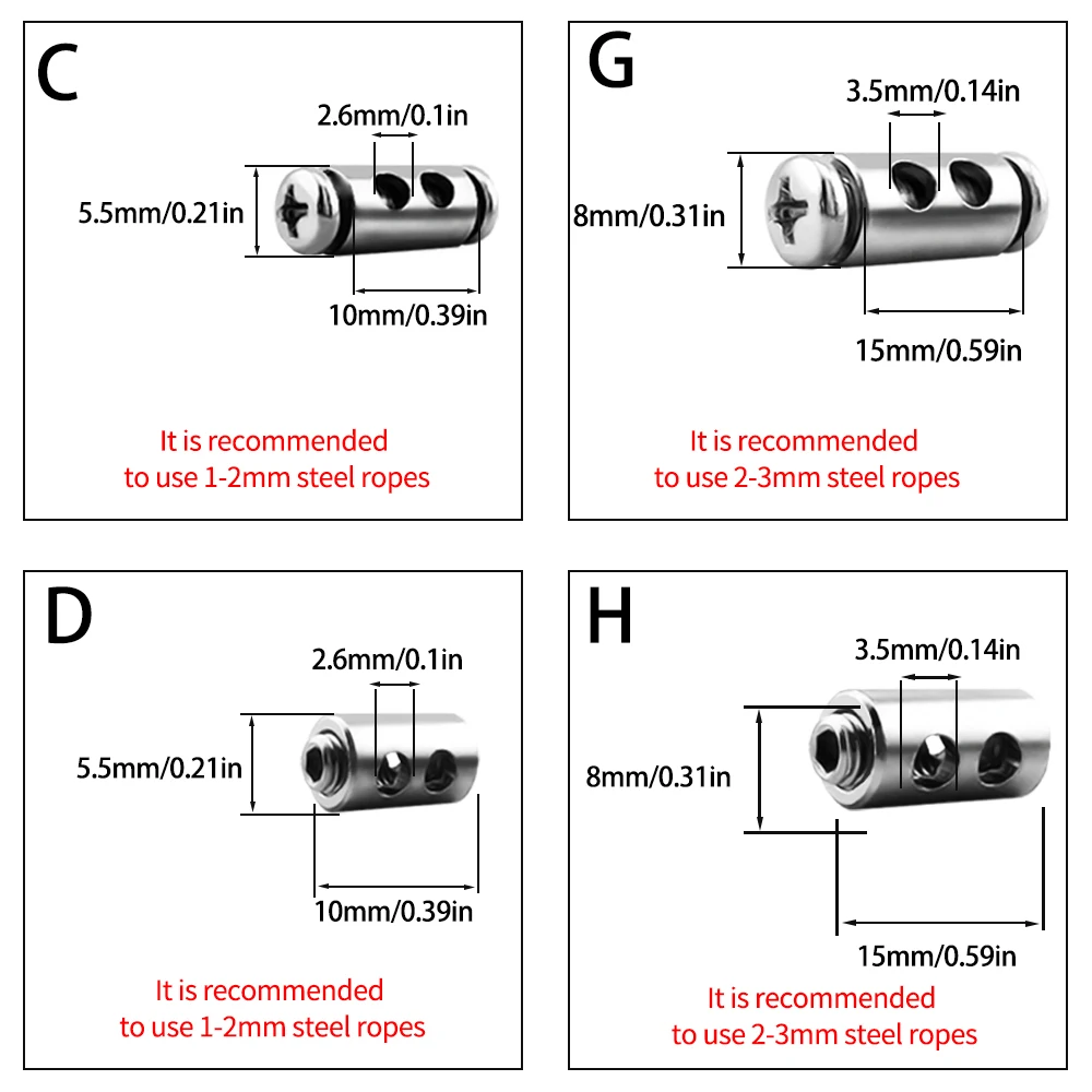 100 Stück 1,5/2/3mm Stahlseilklemmen Metall-Kupfer-Clip Verstellbare Schraube Metallbefestigung Schlingenverschluss Zubehör – Detail 1