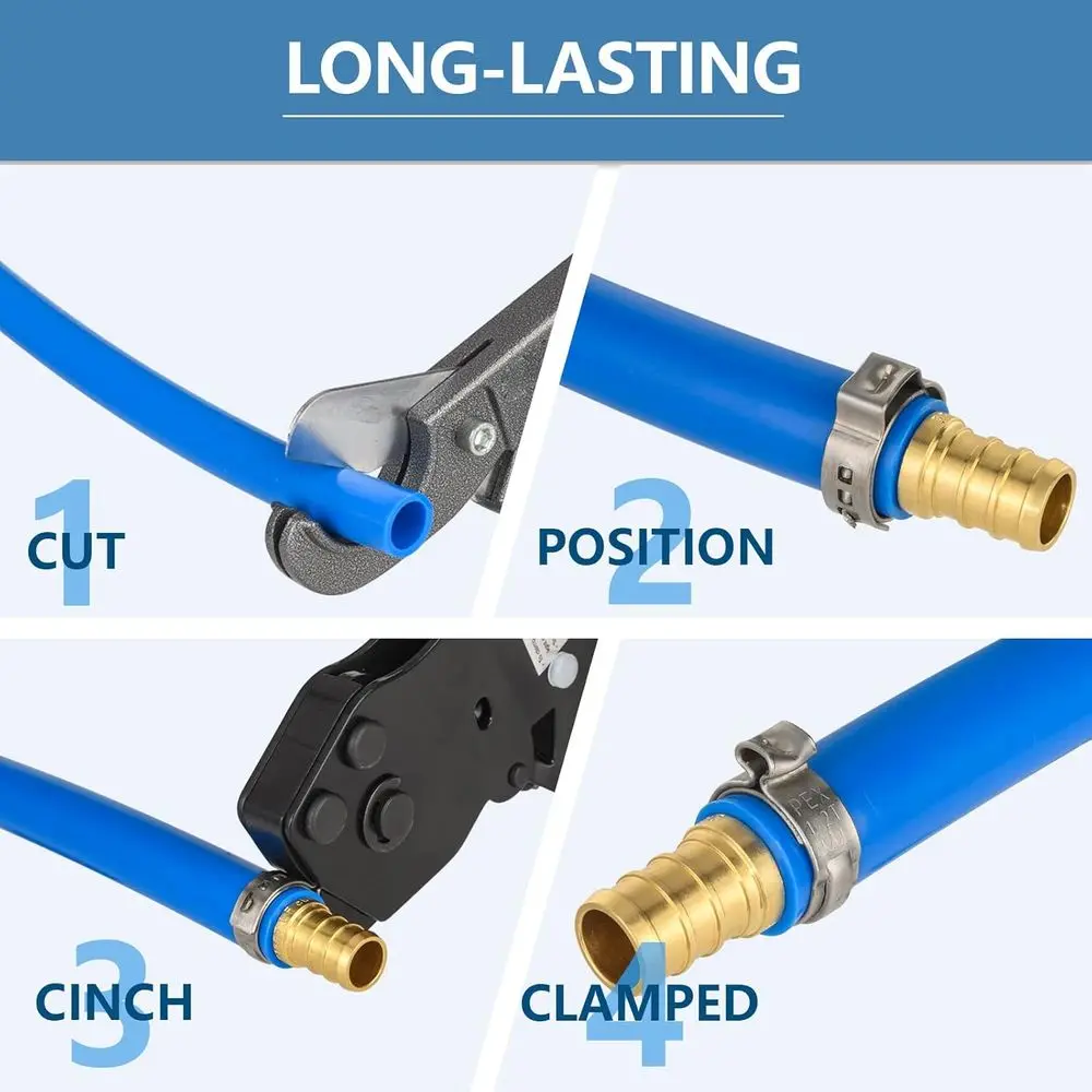 PEX Ratchet Cinch Clamp Tool for Stainless Steel Clamp Rings, One-Hand Ratchet Design Crimper Tool from 3/8", 1/2", 3/4", 5/8" a