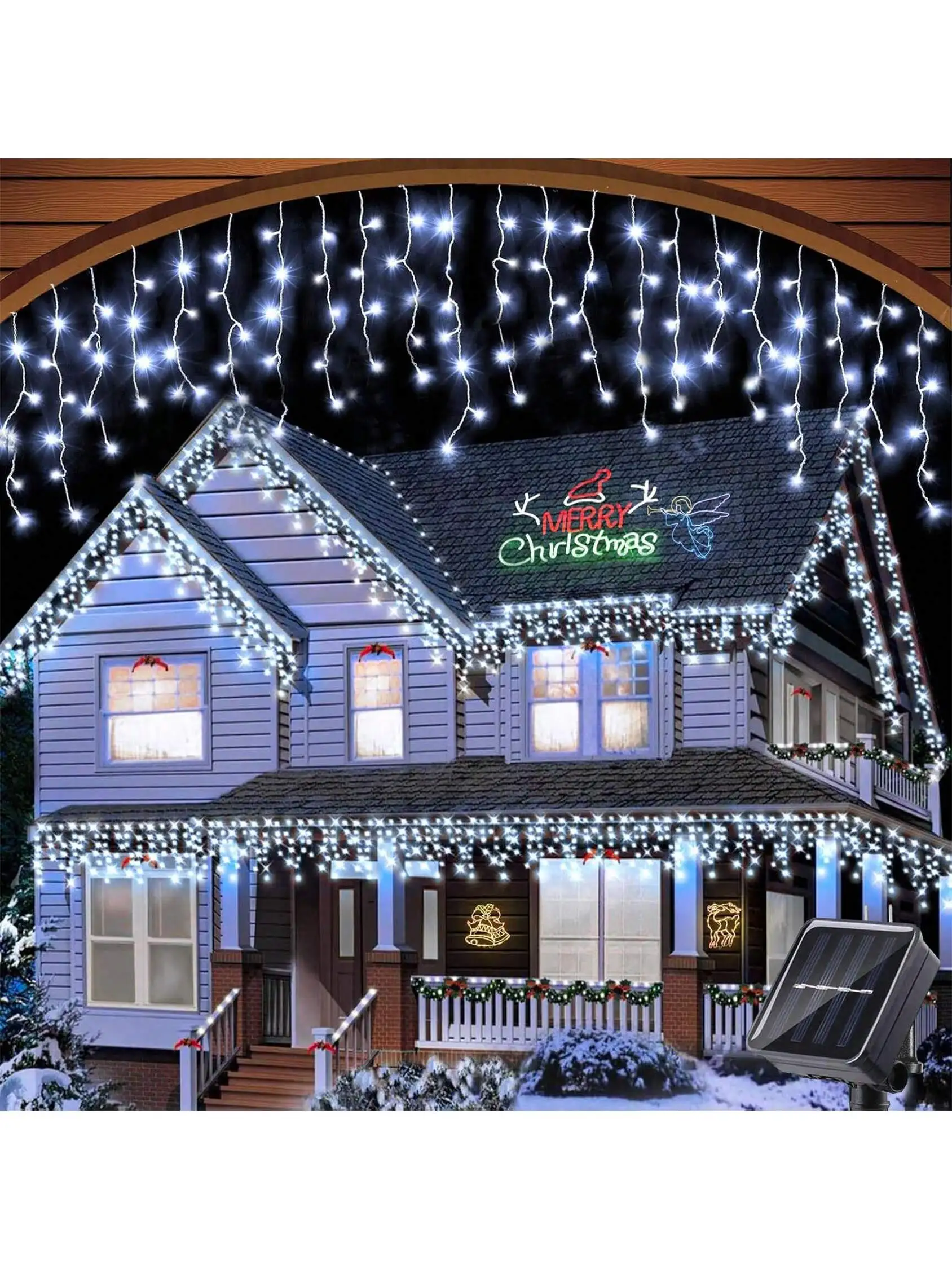 

Рождественские огни в виде сосульки на открытом воздухе, солнечные рождественские огни, 13 футов 90 светодиодных фонарей в виде сосульки для улицы, мерцающие огни в помещении с 8 модами