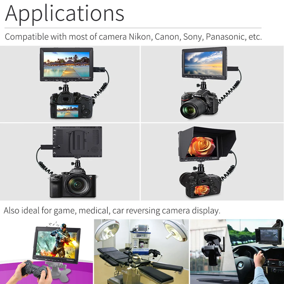 FEELWORLD FW759 7 Inch DSLR Camera Field Monitor 4K HDMI AV Input IPS HD 1280x800 LCD Display Video Assist Protable for Camera