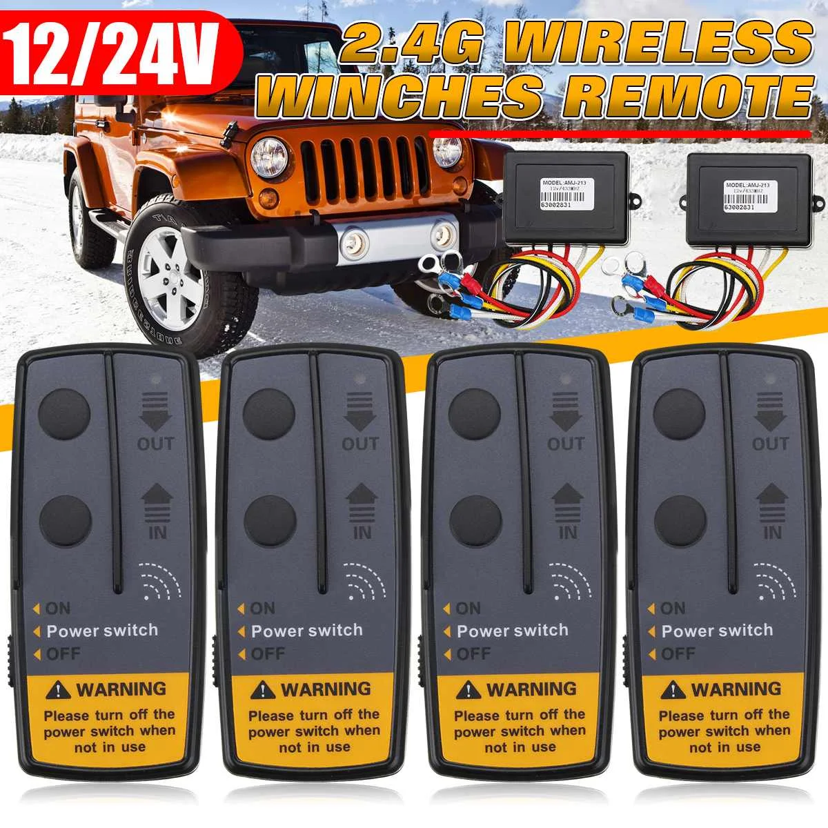 

2 Set 12V 24V 100ft Digital Wireless Winches Remote Control Recovery Kit For Jeep SUV Truck 4 Remote + 2 Receiver