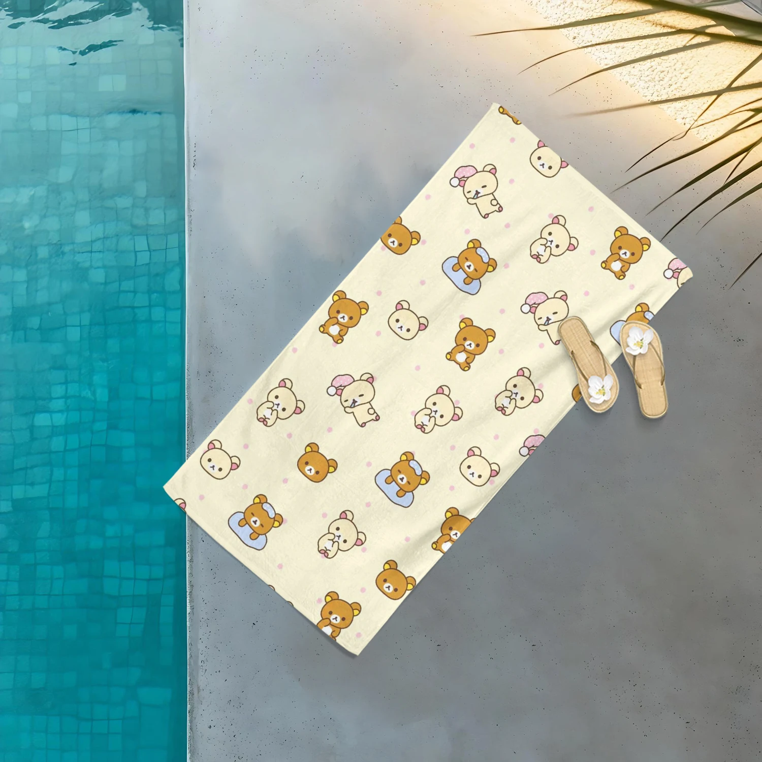 1PC R-Rilakkumas Beach Towel Kawaii Cartoon Printed Towel,For Travel Fitness Camping,Outdoor Swimming Sports Towel
