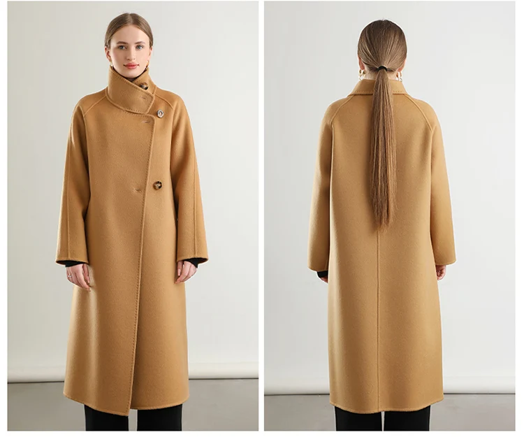Pure Wool Trench Coat 100% Woolen Overcoat Dense Fabric New Women Turn-down Collar Handmade Long Coat Winter Jacket #20